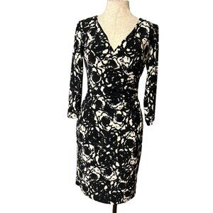 Chaps Ralph Lauren Dress Black White S P Small Petite Stretch Washable NEW